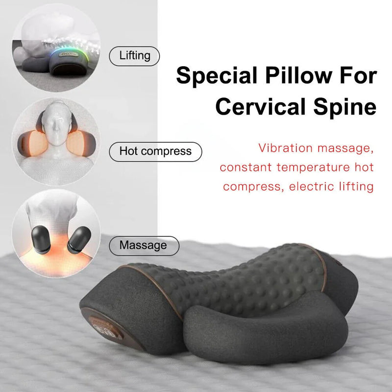 Almohada masajeadora Cervical eléctrica, compresa caliente, masaje de vibración, tracción del cuello, relajante, almohada de espuma viscoelástica para dormir, soporte para la columna vertebral