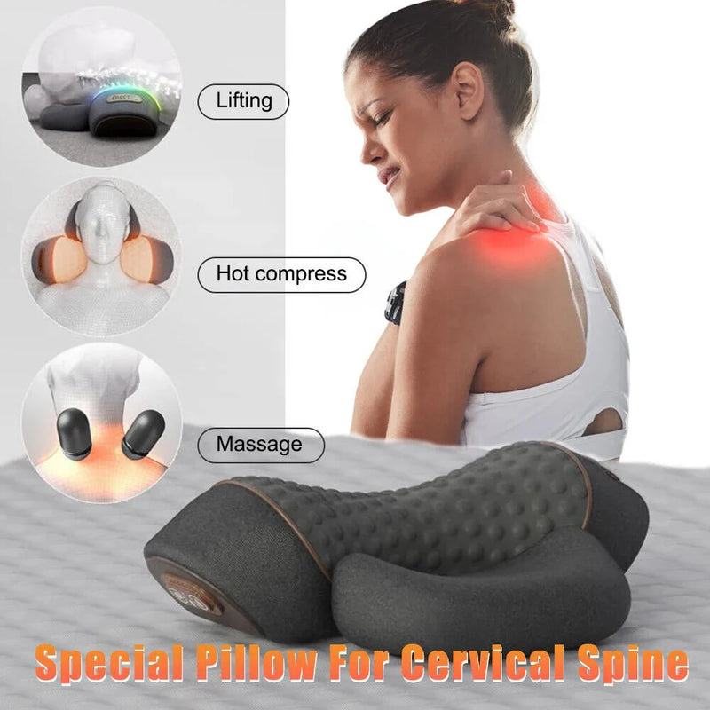 Almohada masajeadora Cervical eléctrica, compresa caliente, masaje de vibración, tracción del cuello, relajante, almohada de espuma viscoelástica para dormir, soporte para la columna vertebral