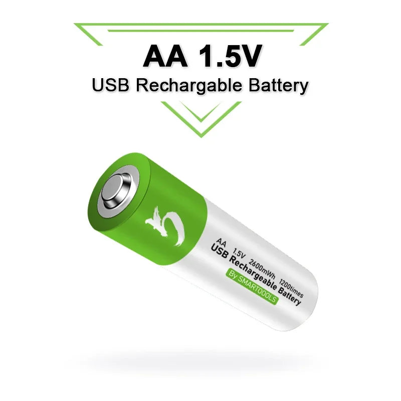 Batería de iones de litio recargable por USB, alta capacidad, 1,5 V, AA, 2600 mWh, para control remoto, ratón, pequeño ventilador, batería de juguete eléctrico + Cable