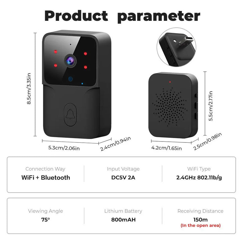 Timbre inalámbrico ONENUO para el hogar con WiFi Tuya, cámara con batería alimentada por corriente continua y alterna, con cámara compatible con Alexa y Google.